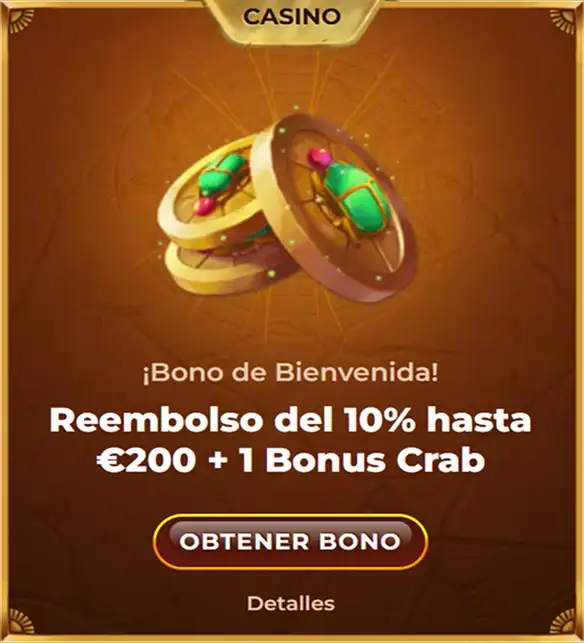 Reembolso del 10% hasta €200 y 1 Bonus Crab en el casino