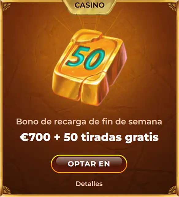 Recarga de fin de semana con €700 y 50 tiradas gratis