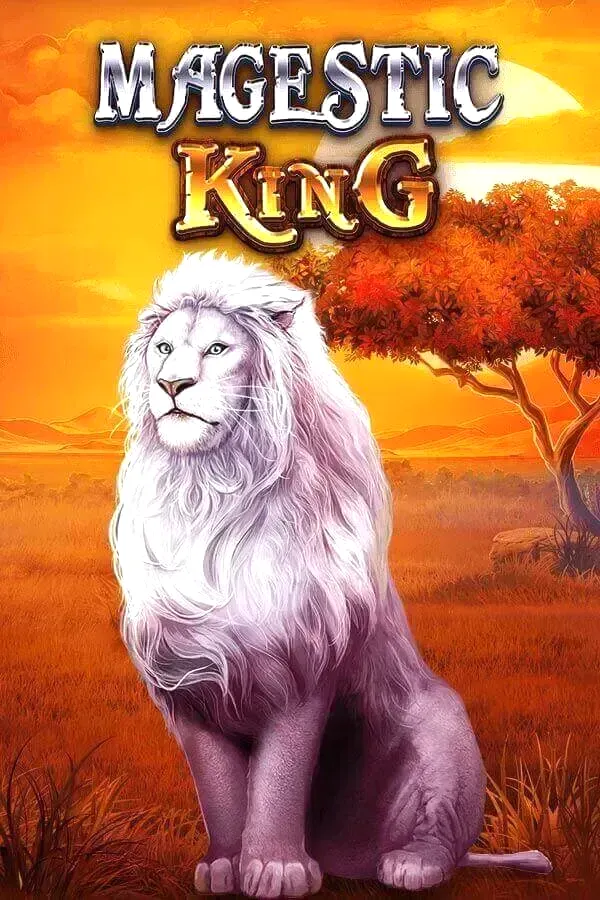 Majestic King slot with white lion on savannah background
