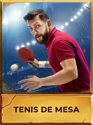 Partido de tenis de mesa con jugador concentrado